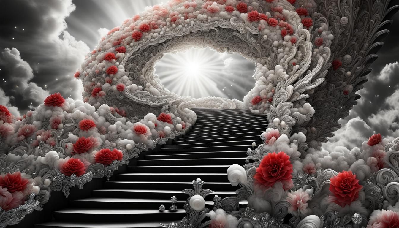 Heavenly Paths Above Clouds with Angel Wings