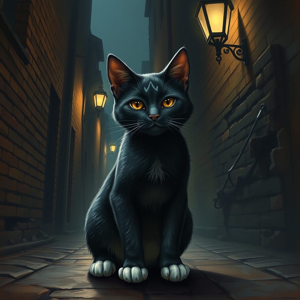 Surrealist Cat-Boy in a Dystopian Alley