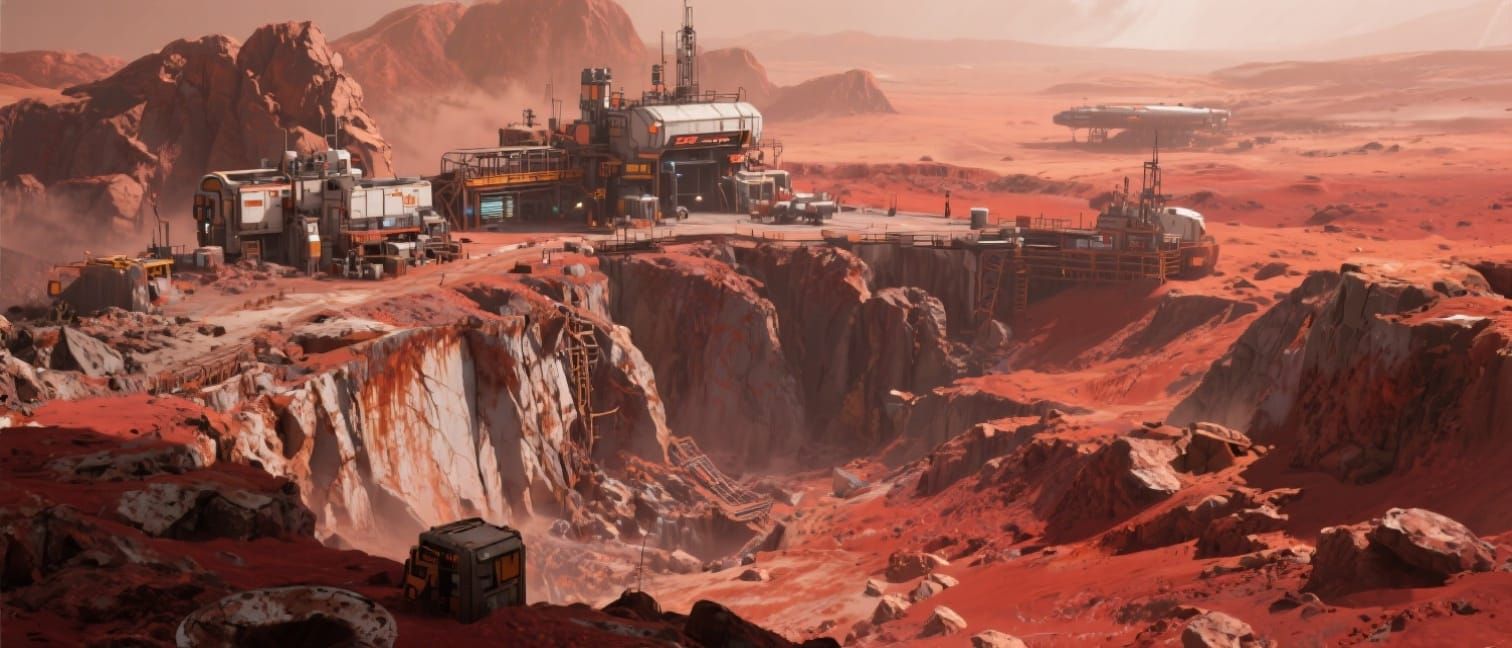 Martian Quarry in Futuristic Sci-Fi Landscape