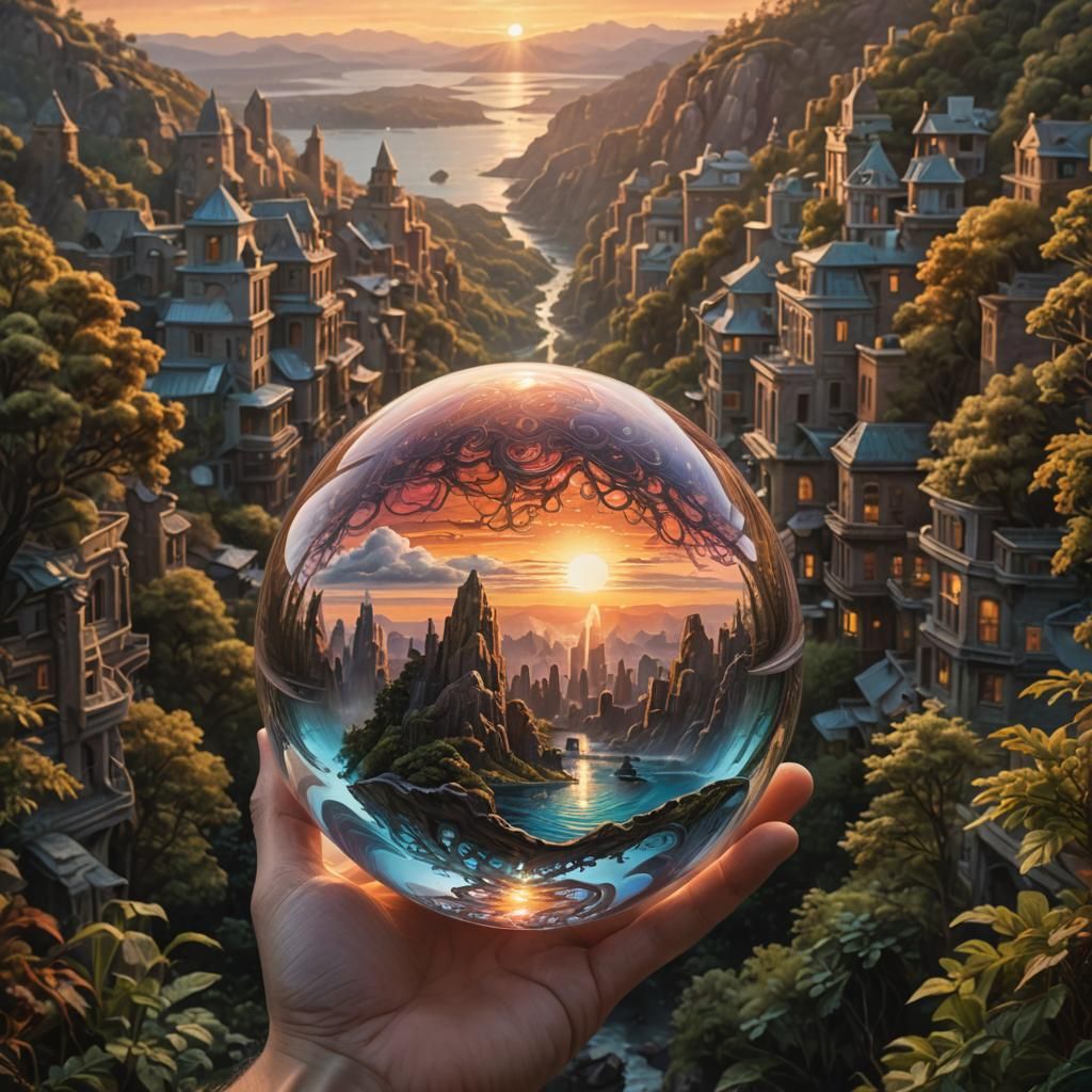 Sunset Sphere Optical Illusion in Hyperrealism