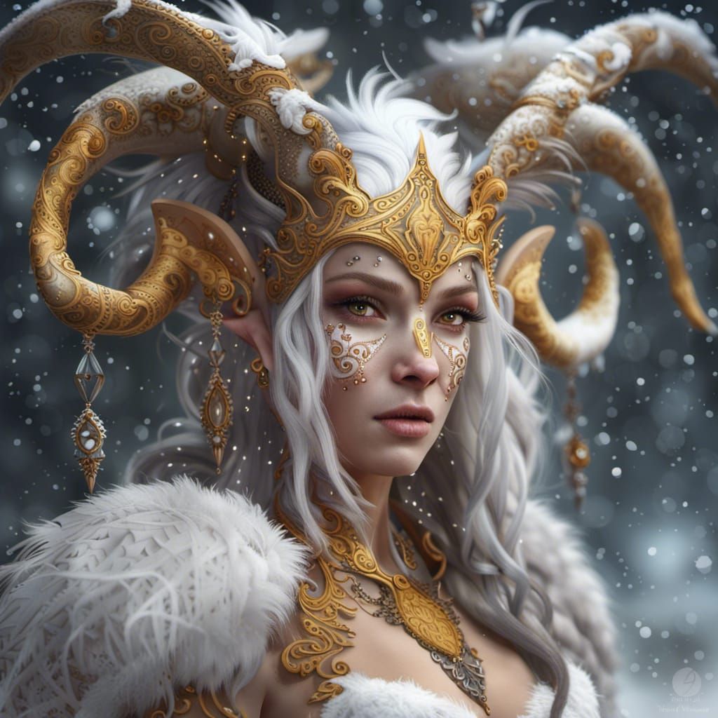 Fantasy Fairy Centaur Portrait in Snowstorm