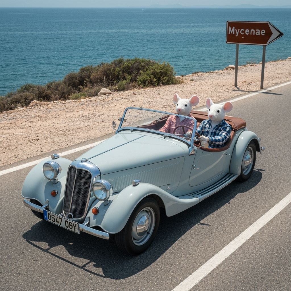 Mice Drive Vintage Car to Ancient Greek City