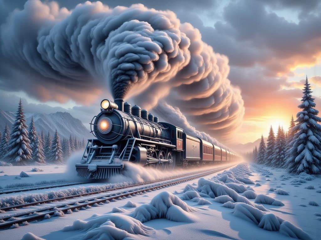 Stunning Hyper Realistic Steam Train in a Winter Wonderland