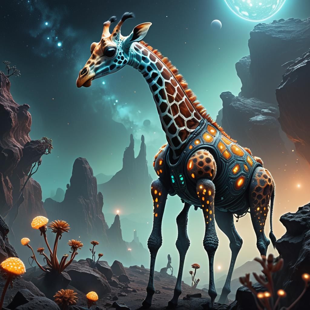 Giraffe-Weevil Alien on Exoplanet in Xeno-Biological Illustr...