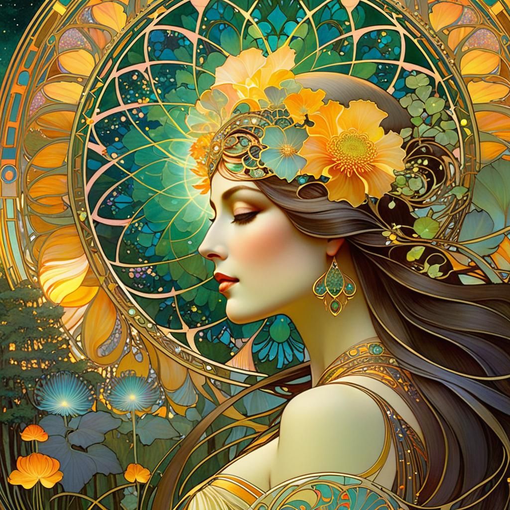 Art Nouveau Portrait of Sensual Psychedelic Love