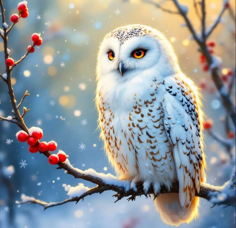 Ethereal Snowy Owl in Close-Up Brushstroke Painting