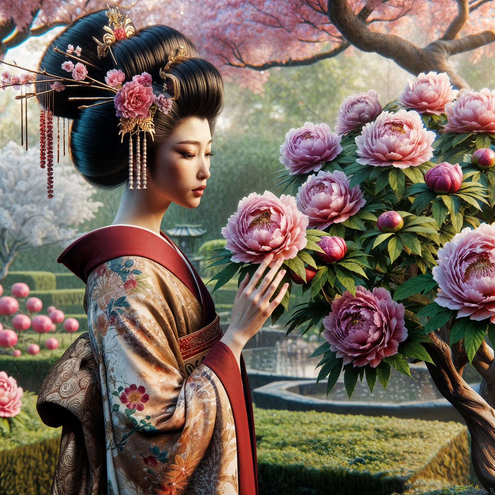 Geisha in Spring Garden: A Matte Painting