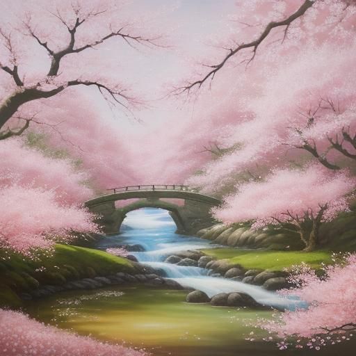 Cherry Blossom Cat Nap in Ukiyo-e Style