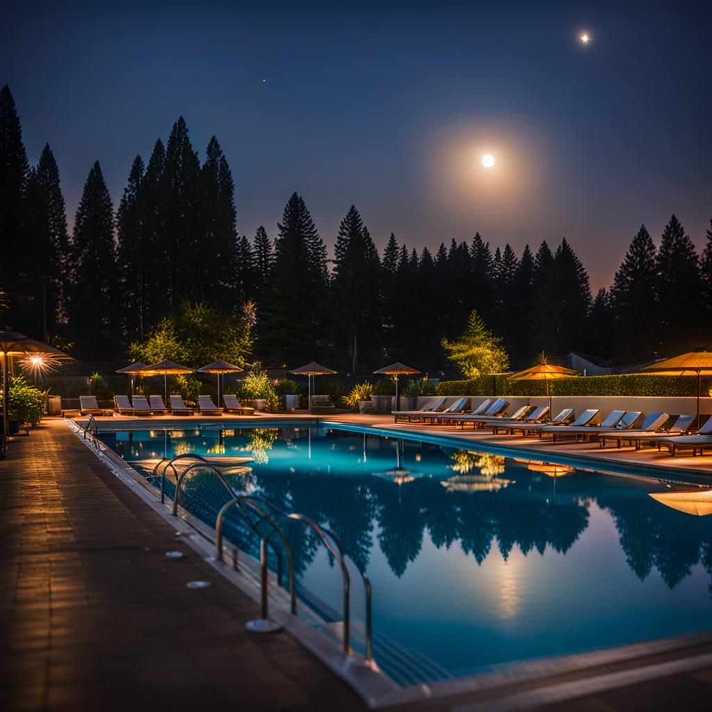 Serene Nocturnal Swimming Pool in Soft Light