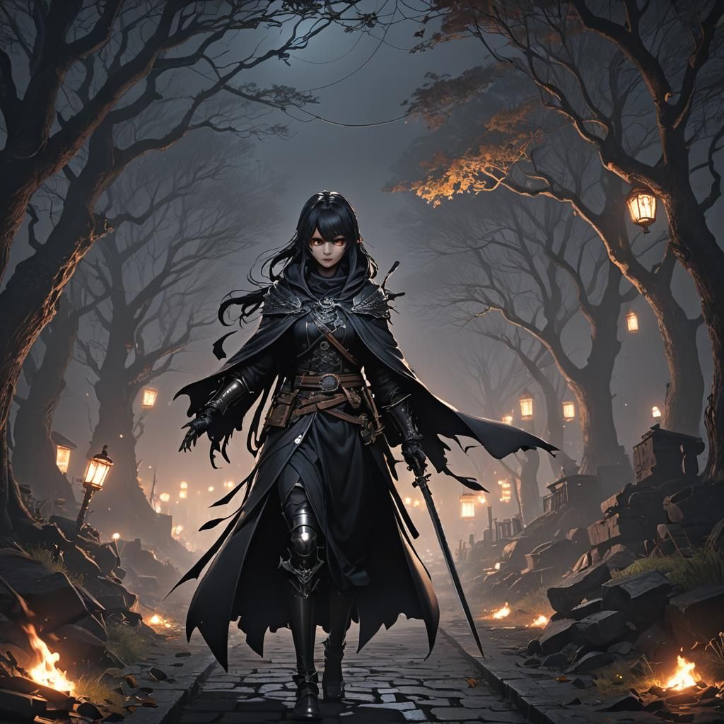 Haunted Dark Path in Detailed 3D Anime Art