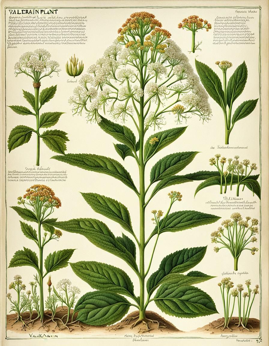 Valerian Plant Diagram in Botanical Manuscript Style