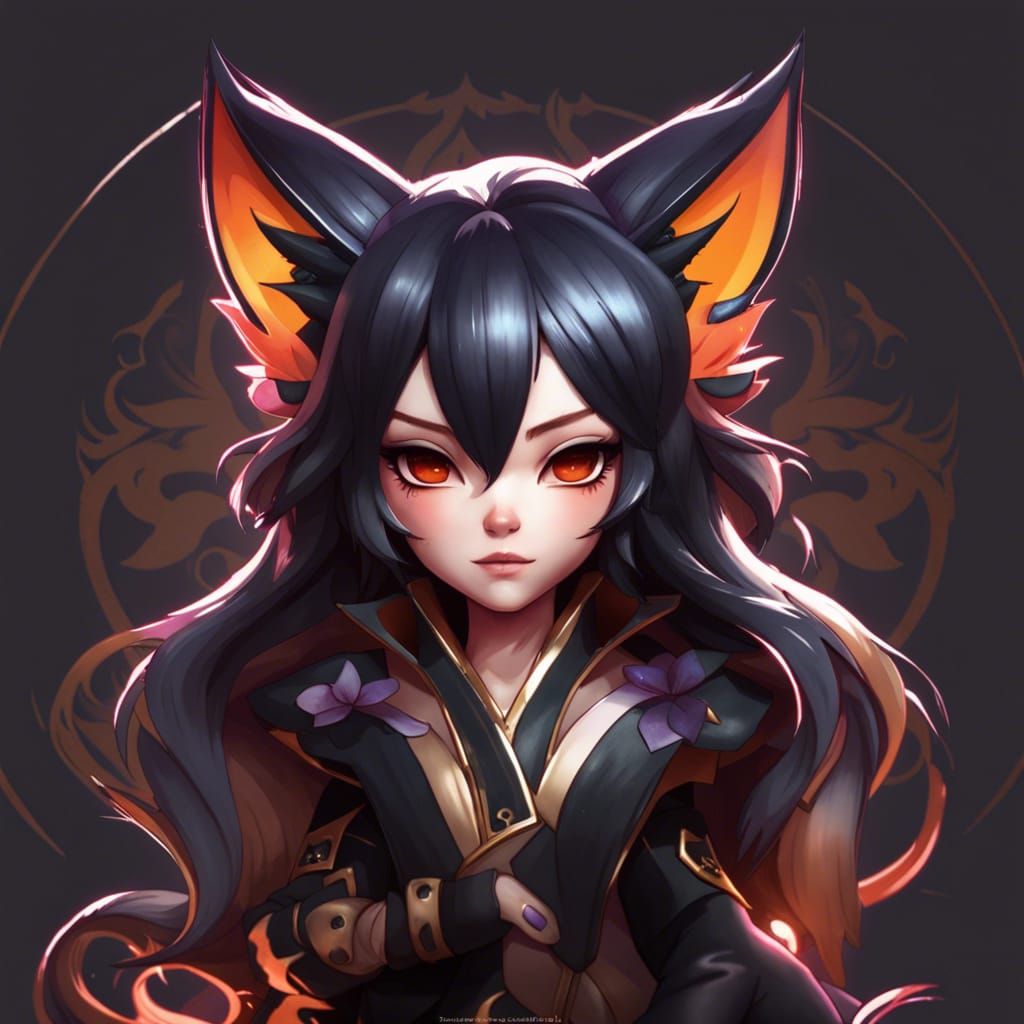 Chibi Black Lily Kitsune Portrait in 8K Resolution