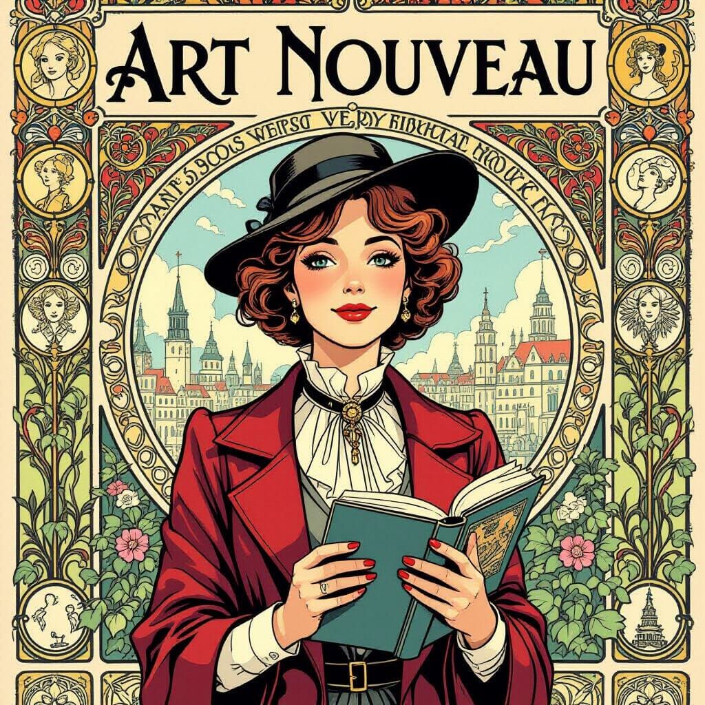 Art Nouveau Comic Book With Daring Detectives and Mythical C...
