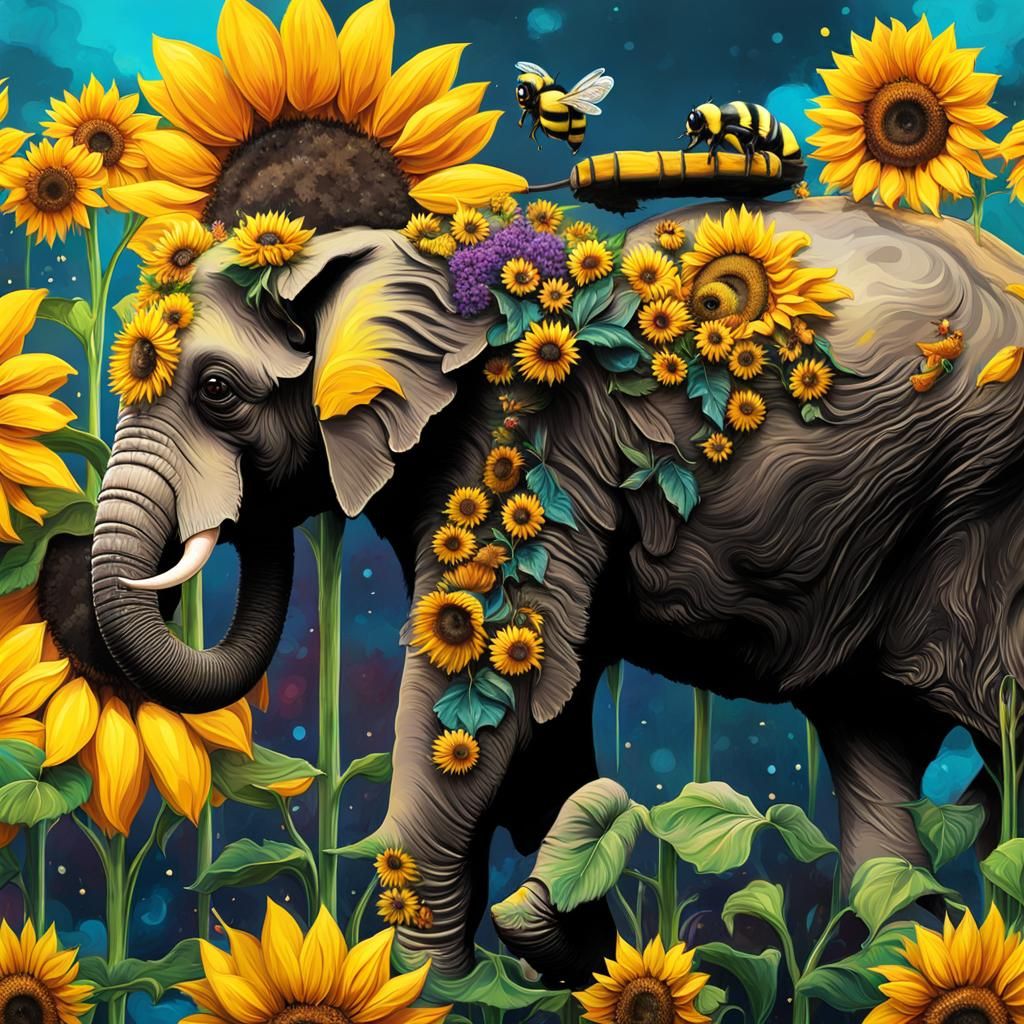 Bumblebee Rides Elephant in 3D Cartoon Style