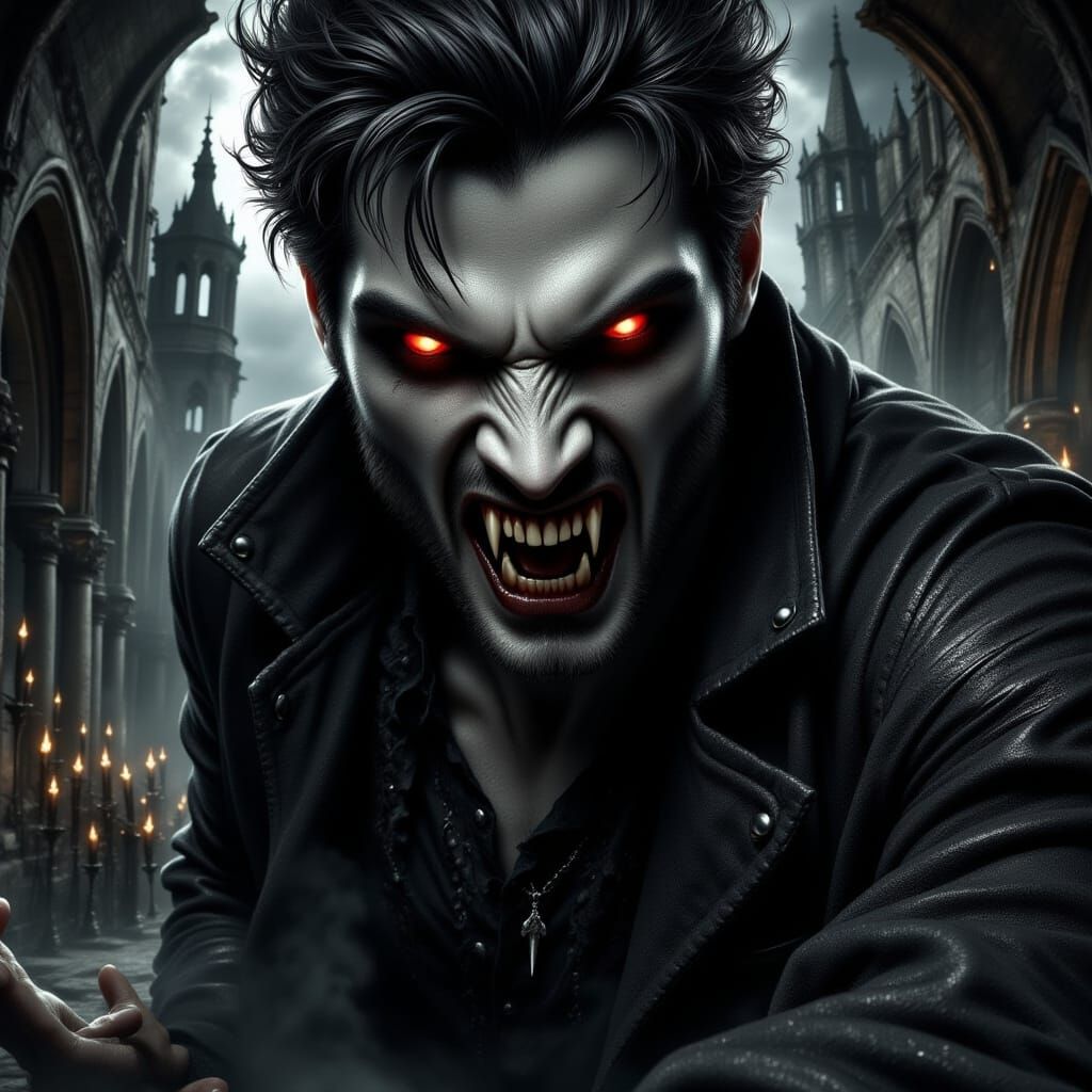 Savage Vampire Emerging from Gothic Shadows