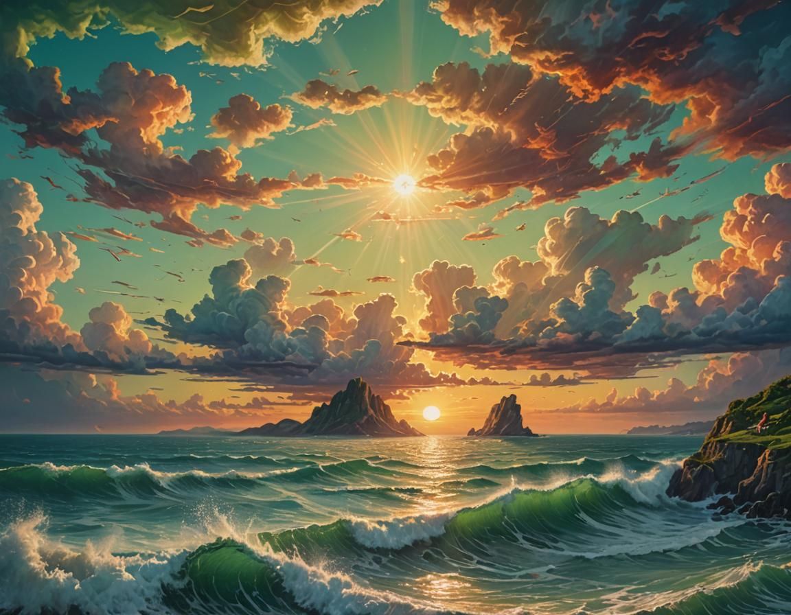 Vibrant Sunset Over Ocean: Fairytale Romance Novel Cover