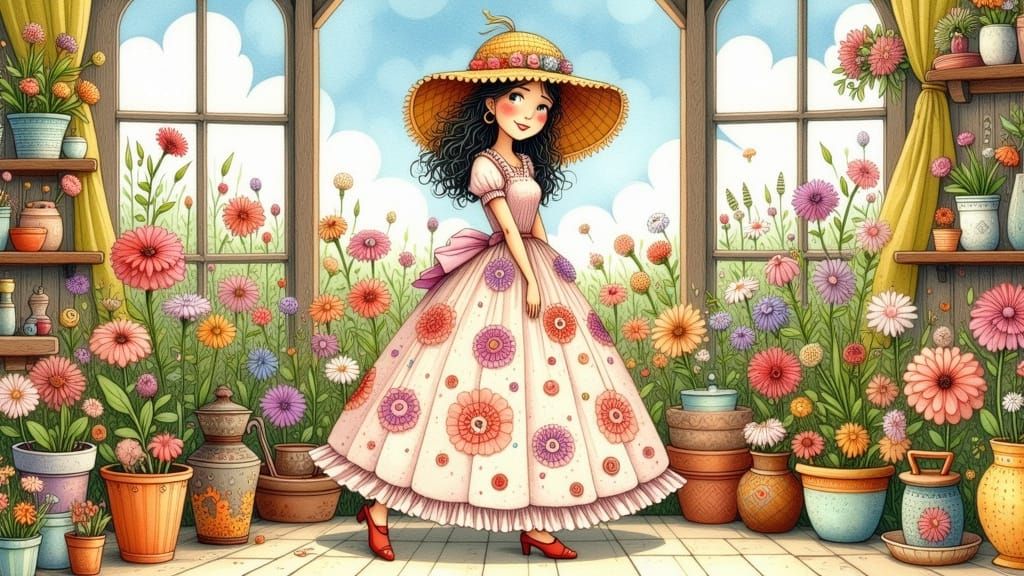 Magical Realism: Young Woman in Dreamy Pastel Landscape