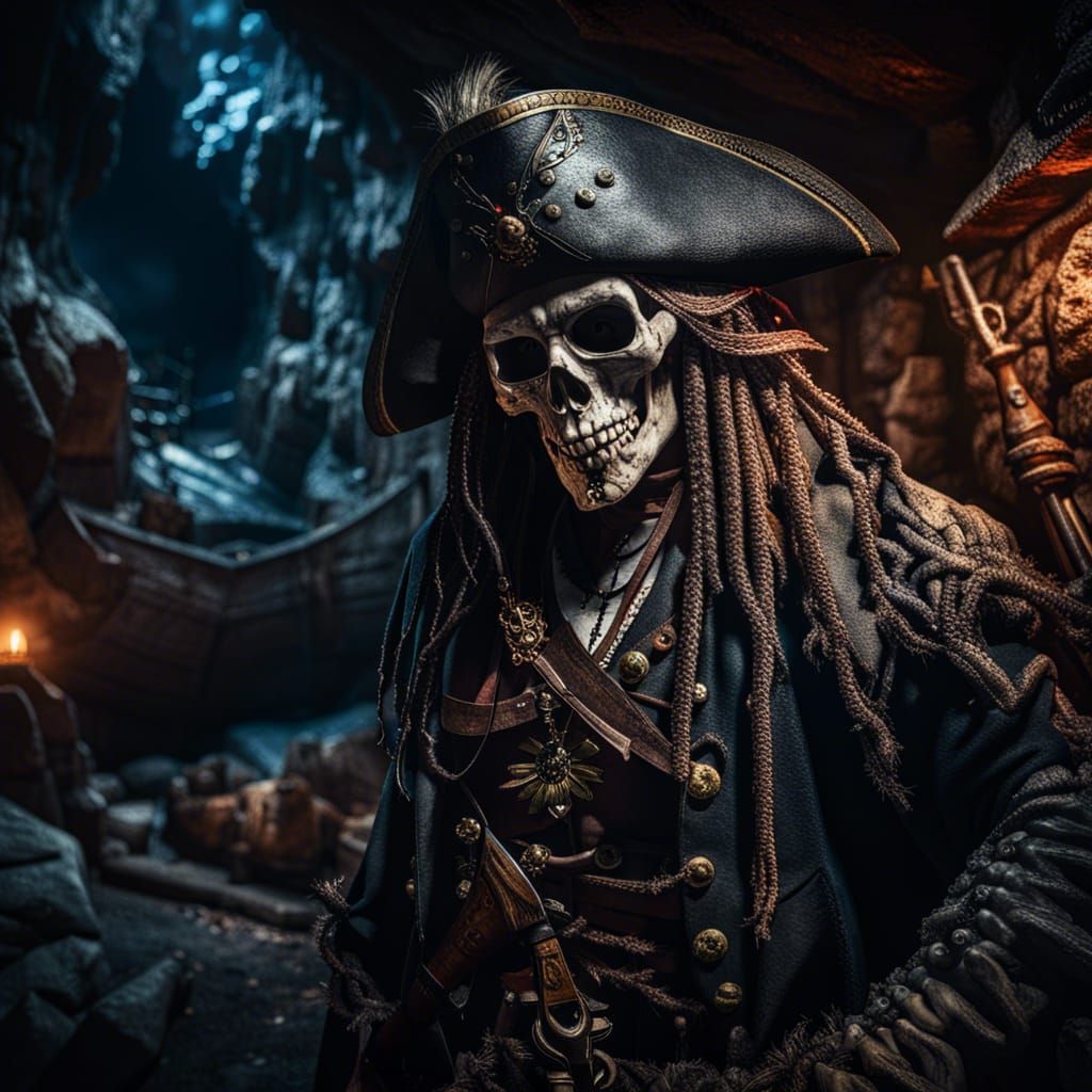 Undead Pirate in a Hideout Cave: Hyperrealistic Detail