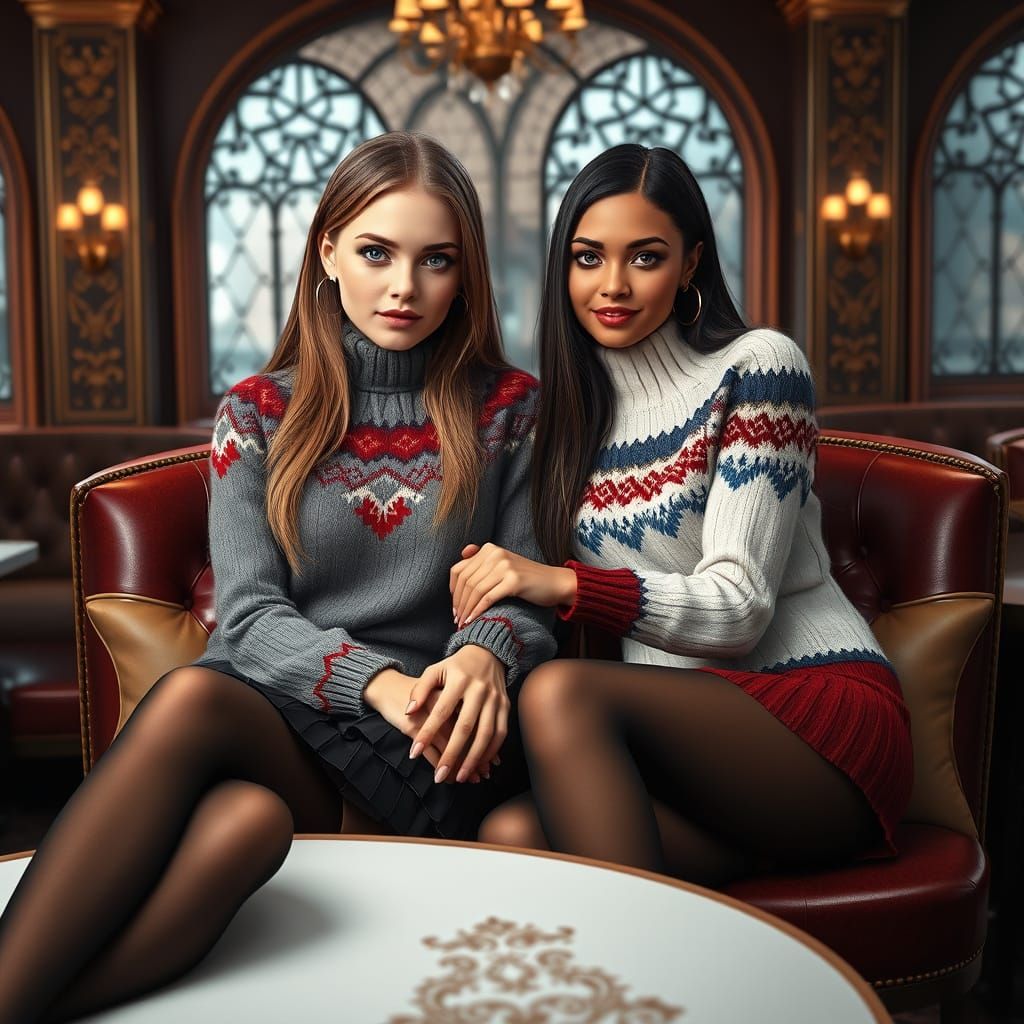 Elegant Friends Enjoying a Cozy Night Out in a Luxurious Res...