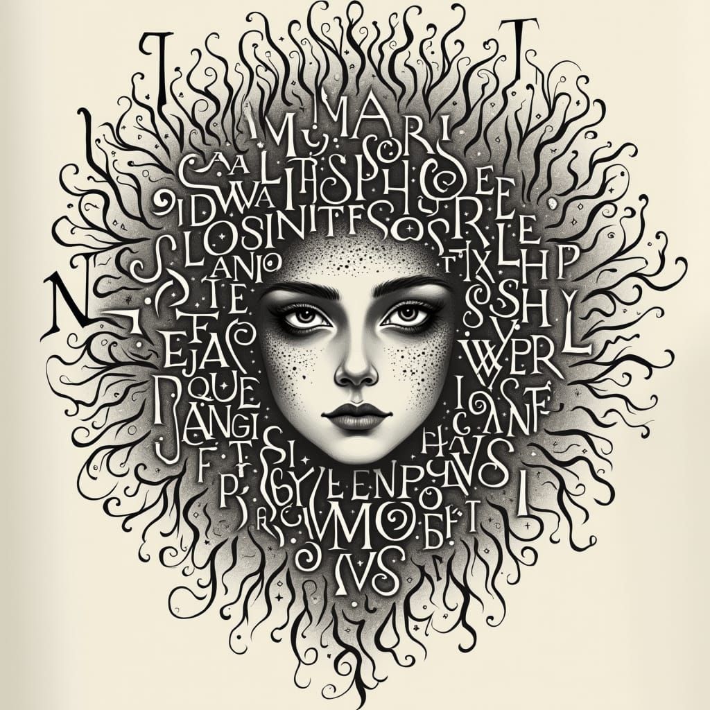 Calligraphic Illustration Forming an Image with Elegant Lett...