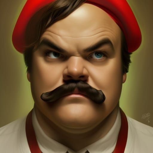 Jack Black as Super Mario: Hyperdetailed Portrait