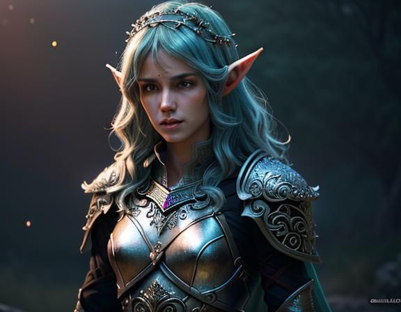 High Elf Warrior in Battlefield Chaos: Photorealistic