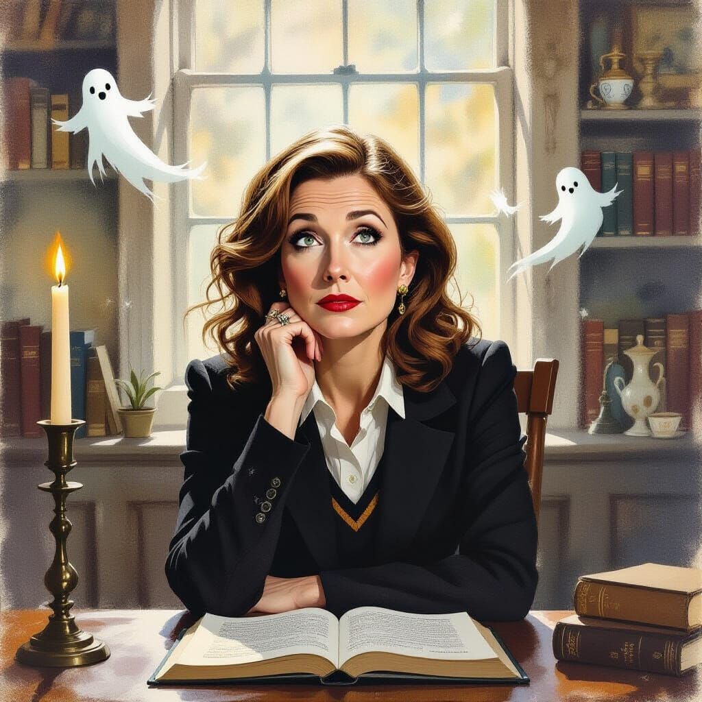 J.K. Rowling Skeptical in Magical Realism Painting