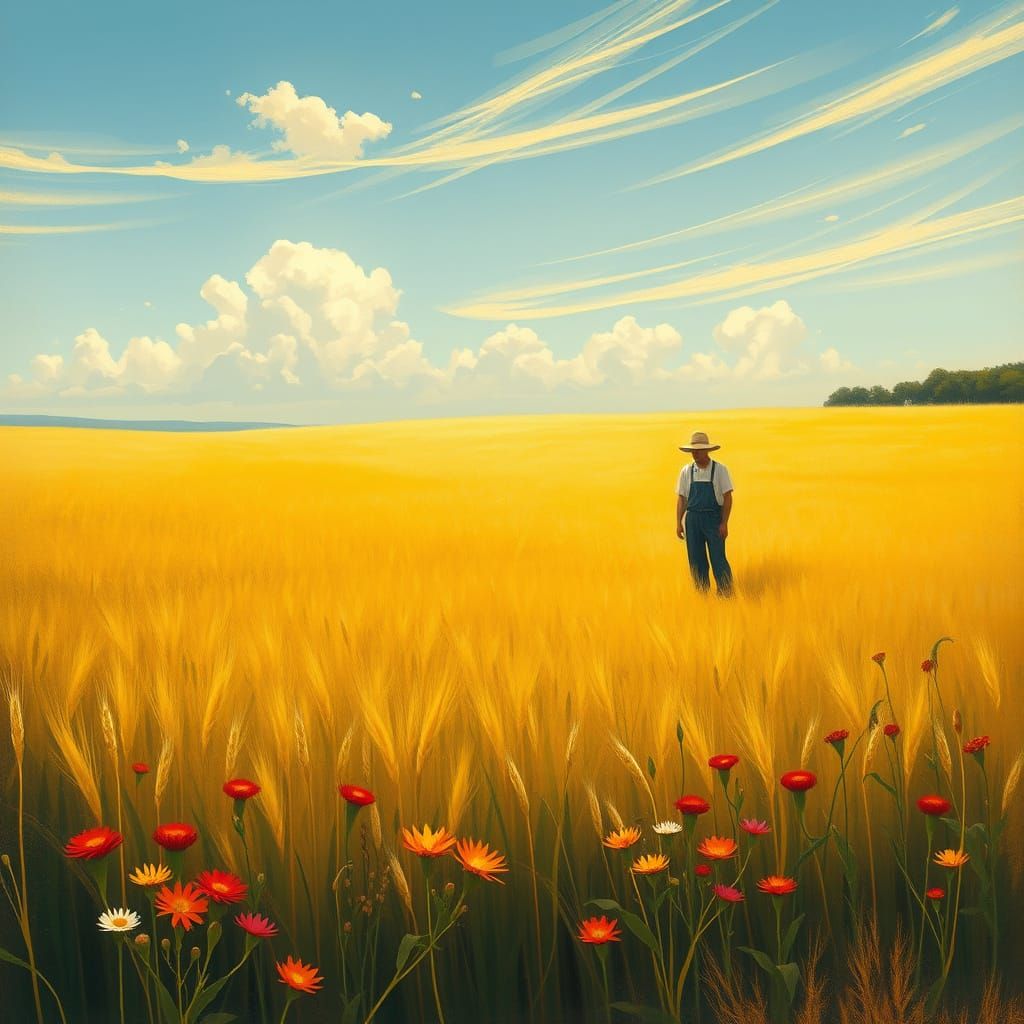 Rustic Wheat Field Landscape in a Dreamy, Ethereal Style