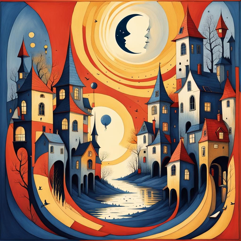 Enchanted Moonlit Realm in Art Brut Style