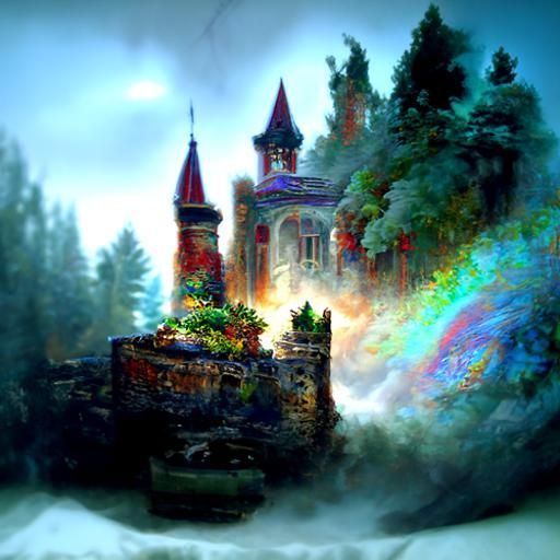 Ethereal Fantasy Castle in Mist, Hyperdetailed Artwork