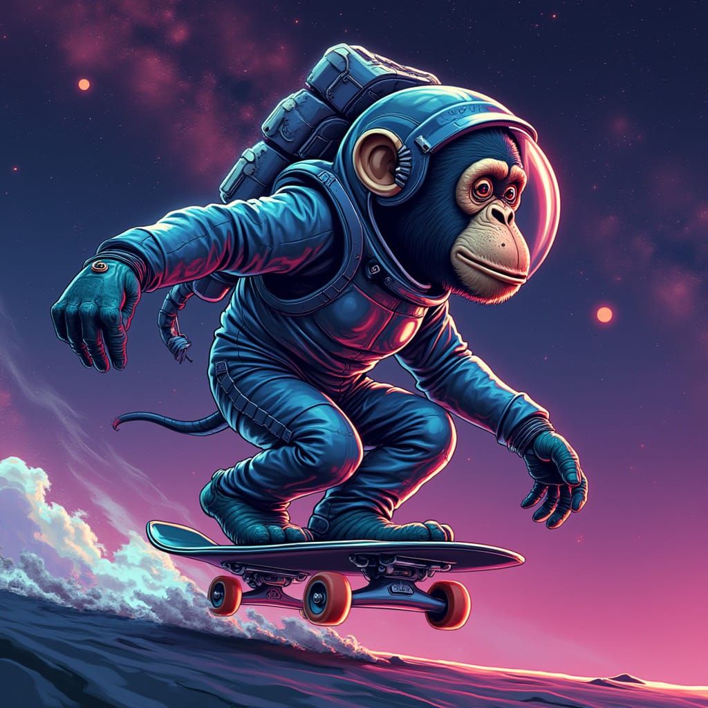Chimpanzee Skates through Vibrant Milky Way Galaxy