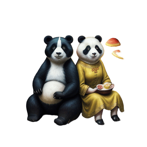 Magnificent Whimsical Forest Scene with Two Playful Pandas