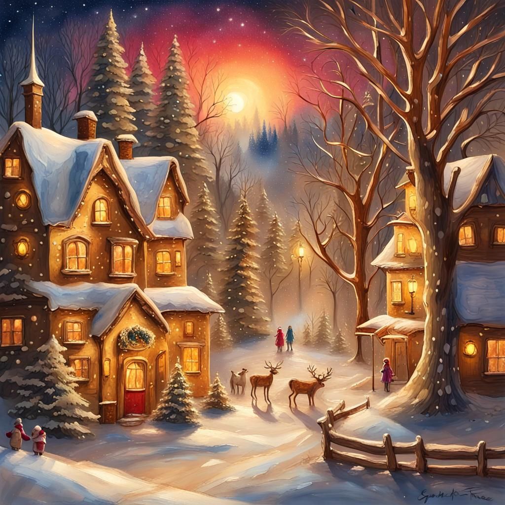 Enchanted Winter Wonderland in Radiant Oil and Ink