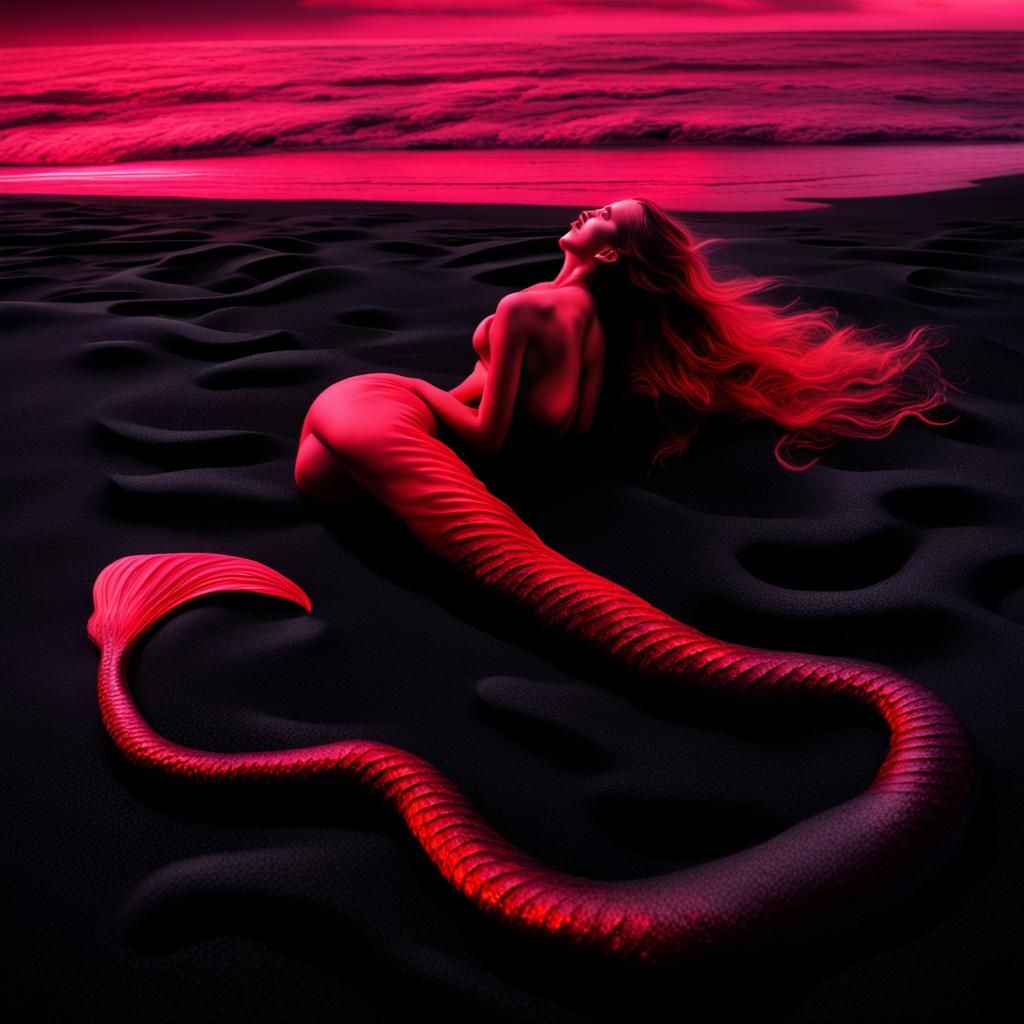 Neon Mermaids in Black Sand Desert Photography