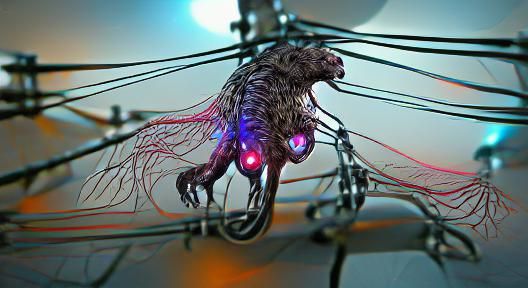 Biotech Sci-Fi Creature Tangled in Wires
