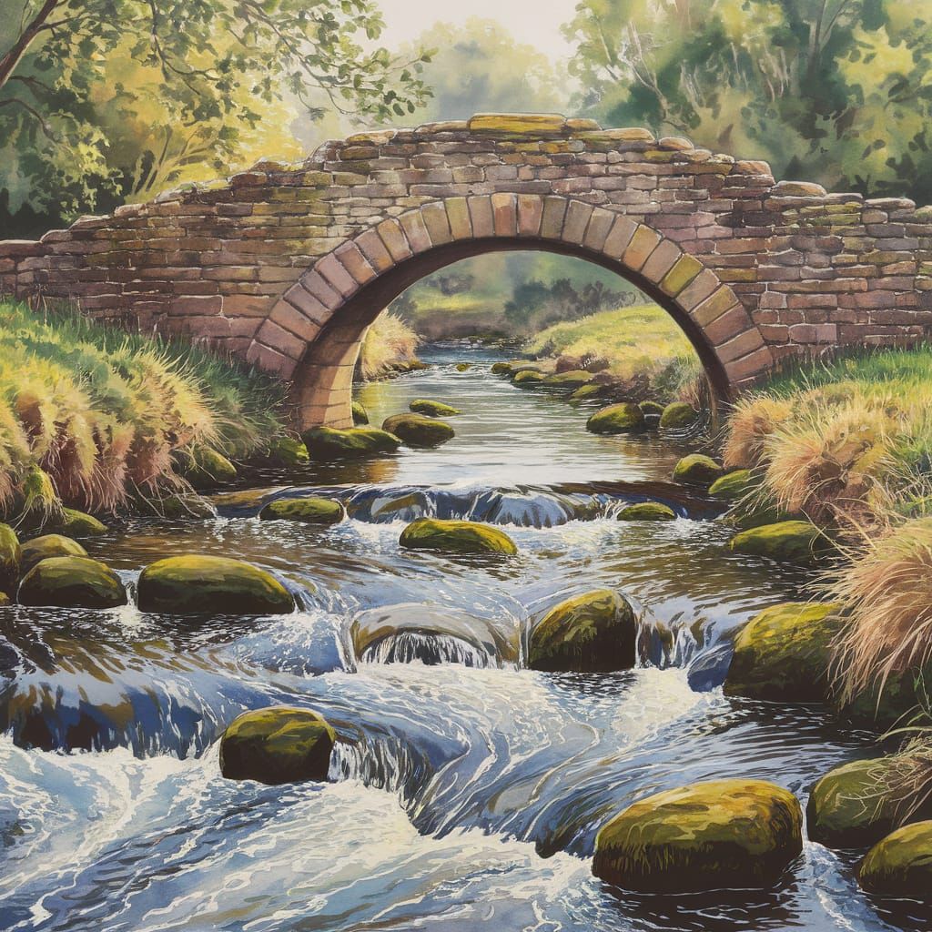 Enchanting Stone Bridge Watercolour Painting