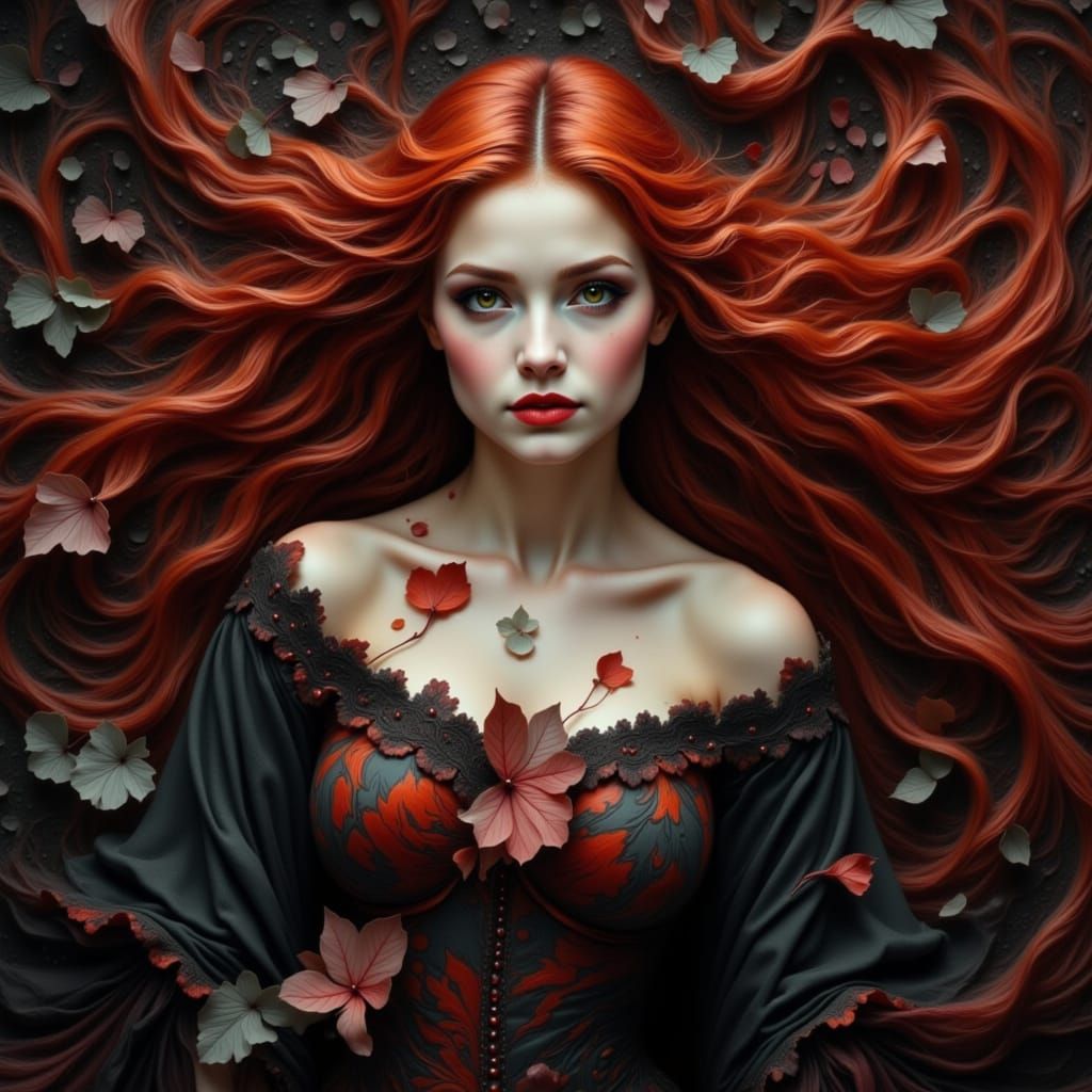 Dynamic Pose of a Beautiful Dark Redhead