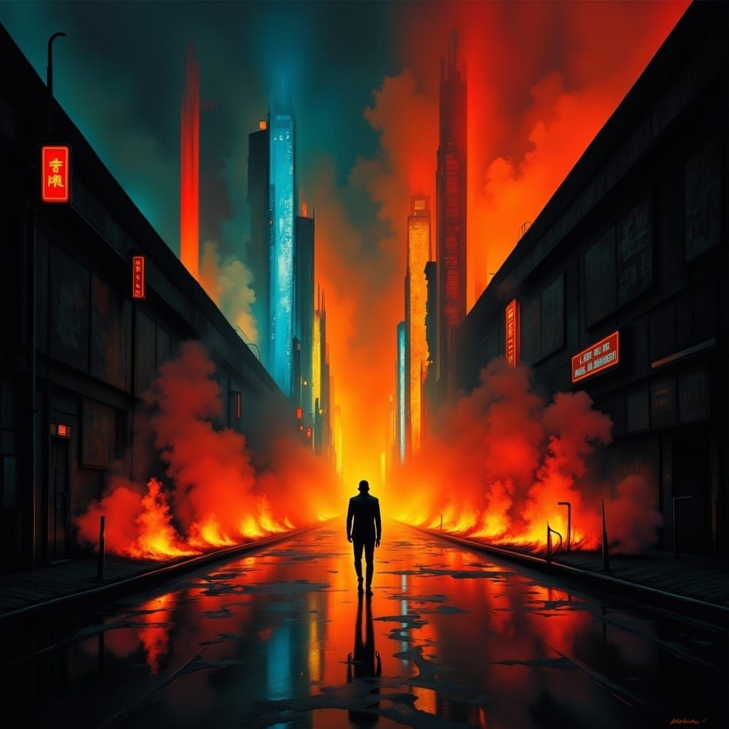 Gritty Futuristic Metropolis at Dusk