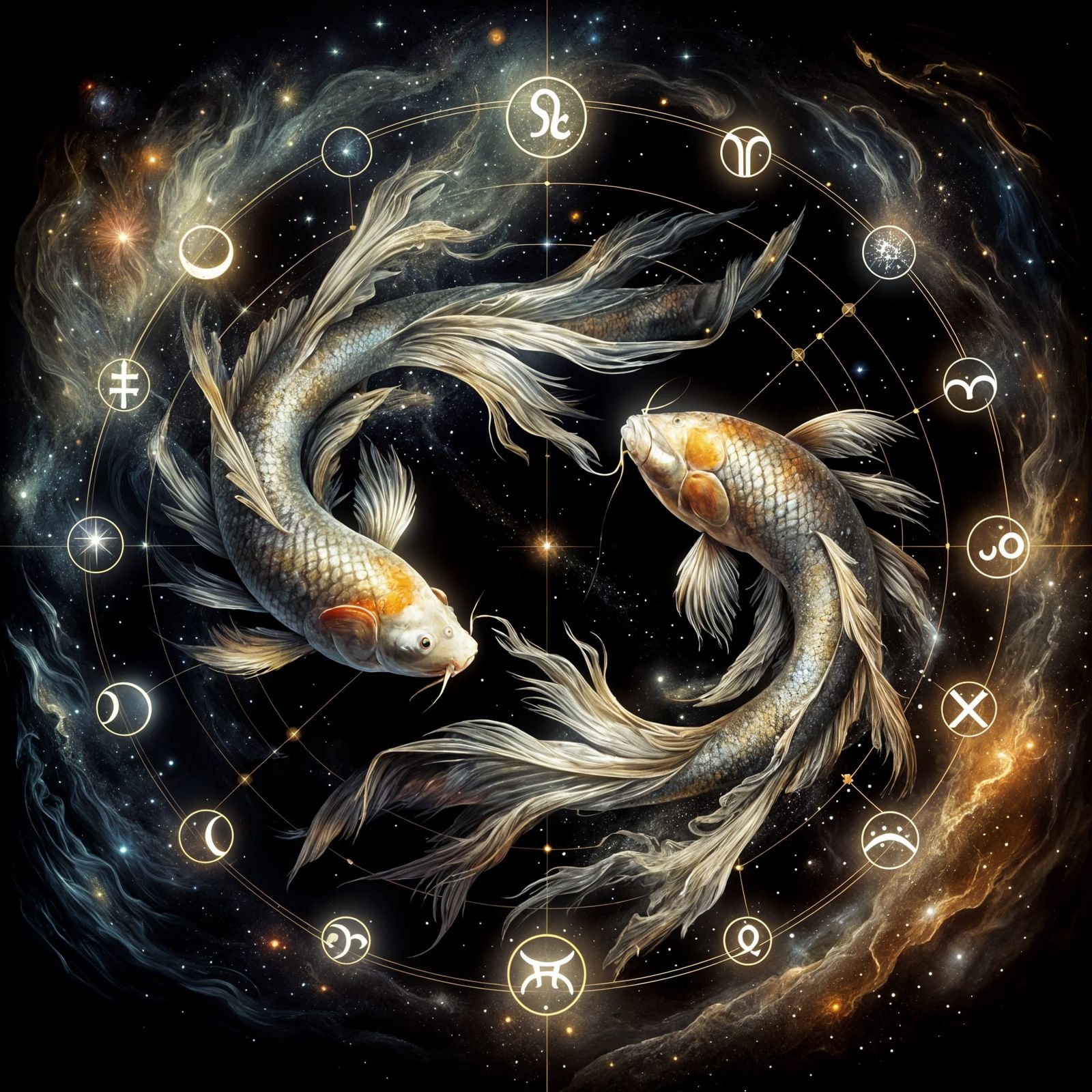 Elegant Celestial Carp with Zodiac Signs