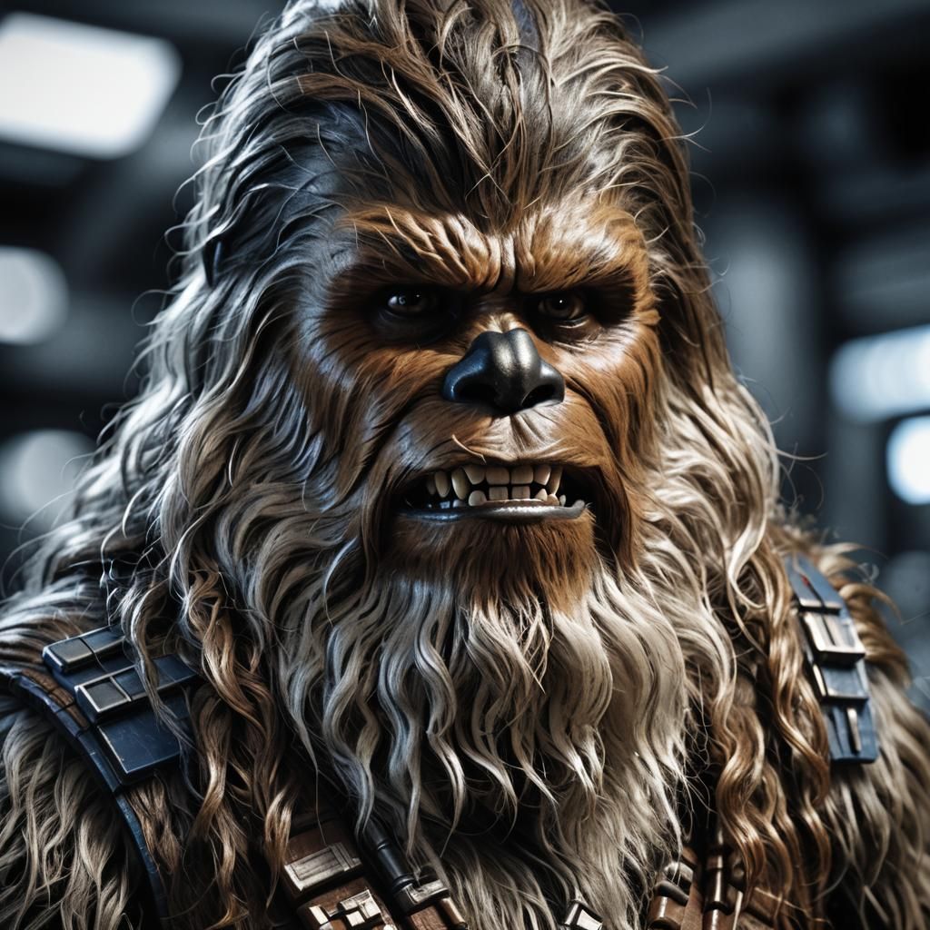 Wise Elder Wookiee in Detailed Monochrome Portrait