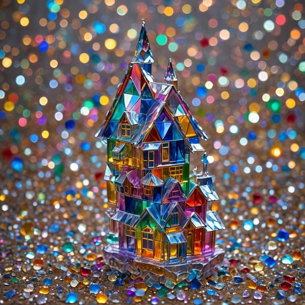 Rainbow Crystal House Sculpture in Natural Light