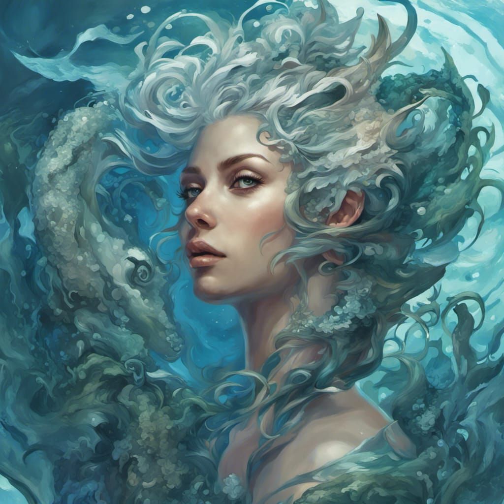 Mermaid Kingdom with Seahorses, Splash Art Style