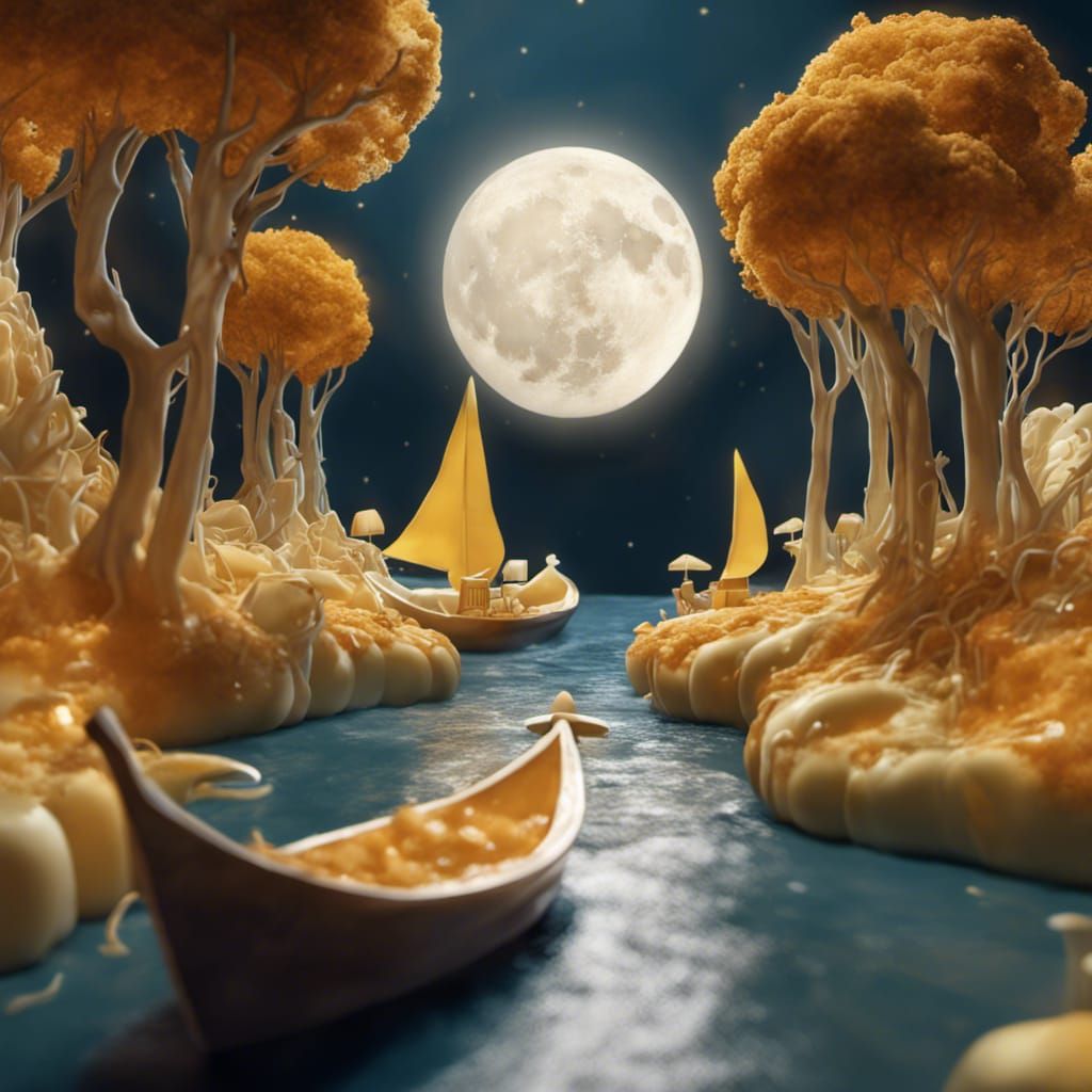 Gorgonzola gondolas through a cheddar cheese forest