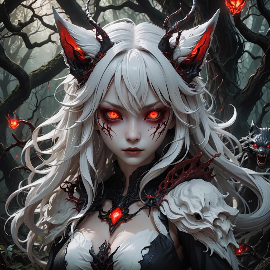 Kitsune Girl Possessed by Venom in Surreal Anime Art