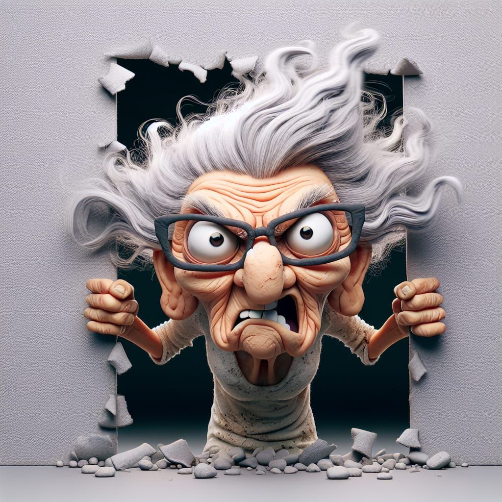 Grumpy Grandma Claymation Caricature Rips Canvas