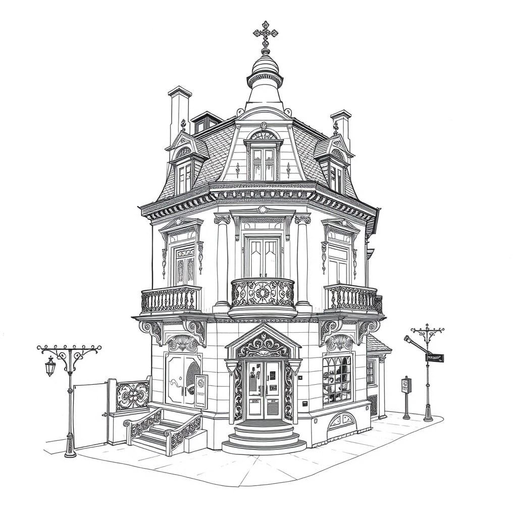 Art Nouveau Villa Sketch in Elegant Barcelona Style