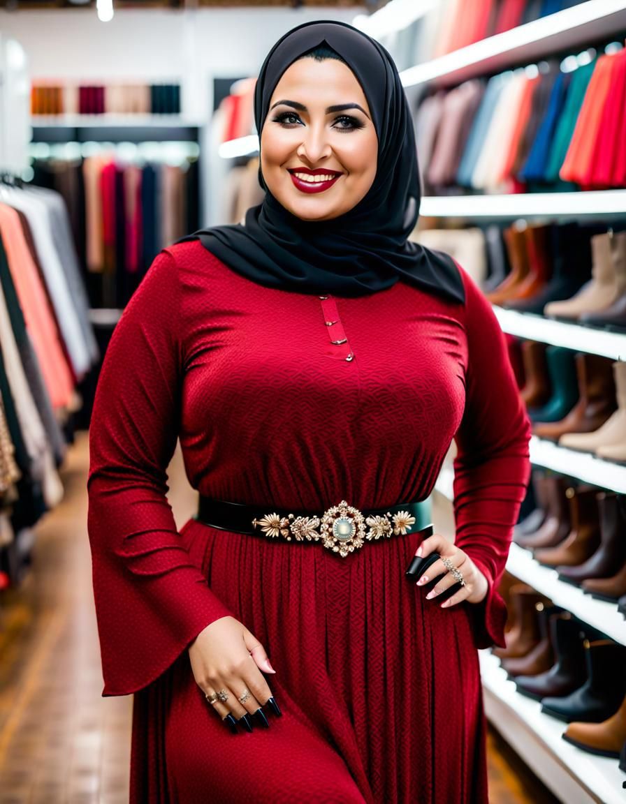 Detailed Portrait: Middle Eastern Woman in Red Dress