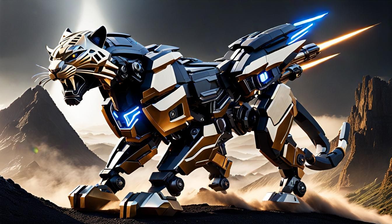 Futuristic Cybernetic Panther in Cyberpunk City