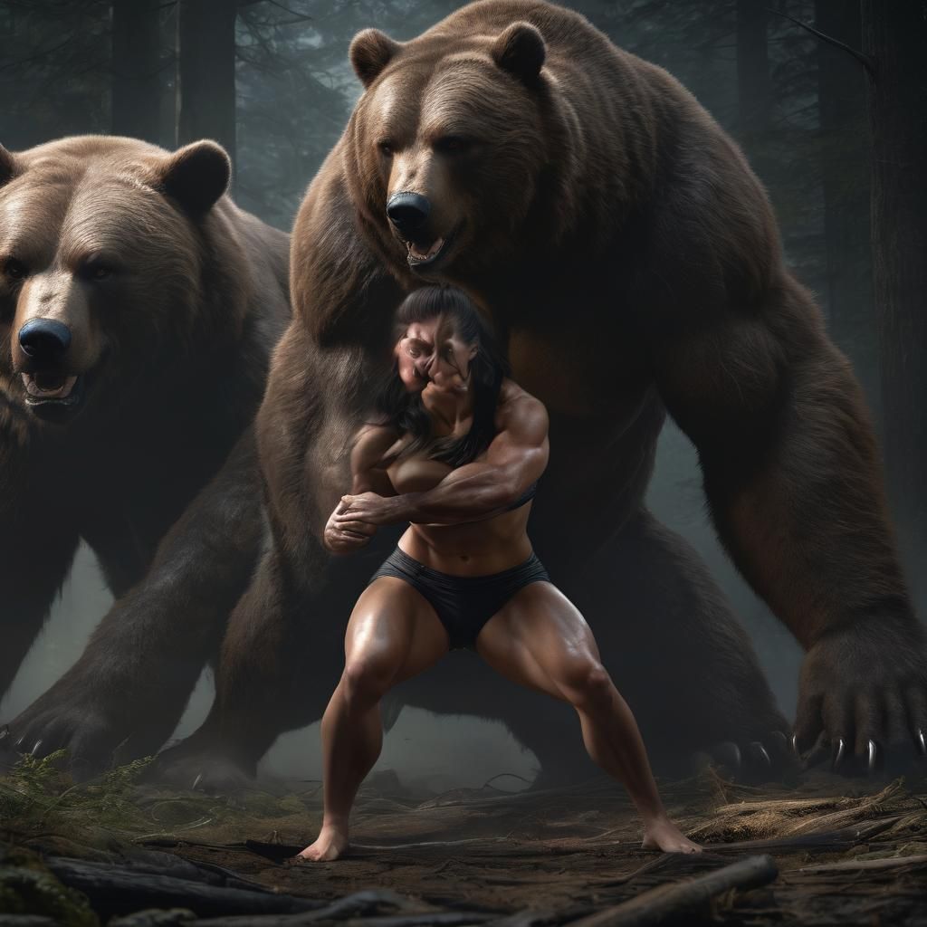 A hyperrealistic picture of an incredibly hypermuscular female bodybuilder, with extremely large, bulging muscles, stand...