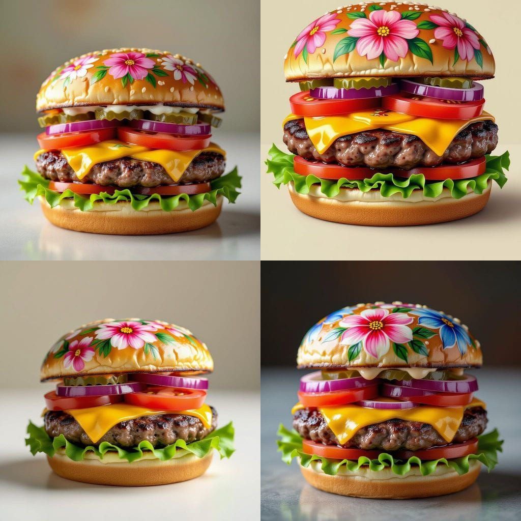 Artistic Burger with Hand-Painted Floral Buns